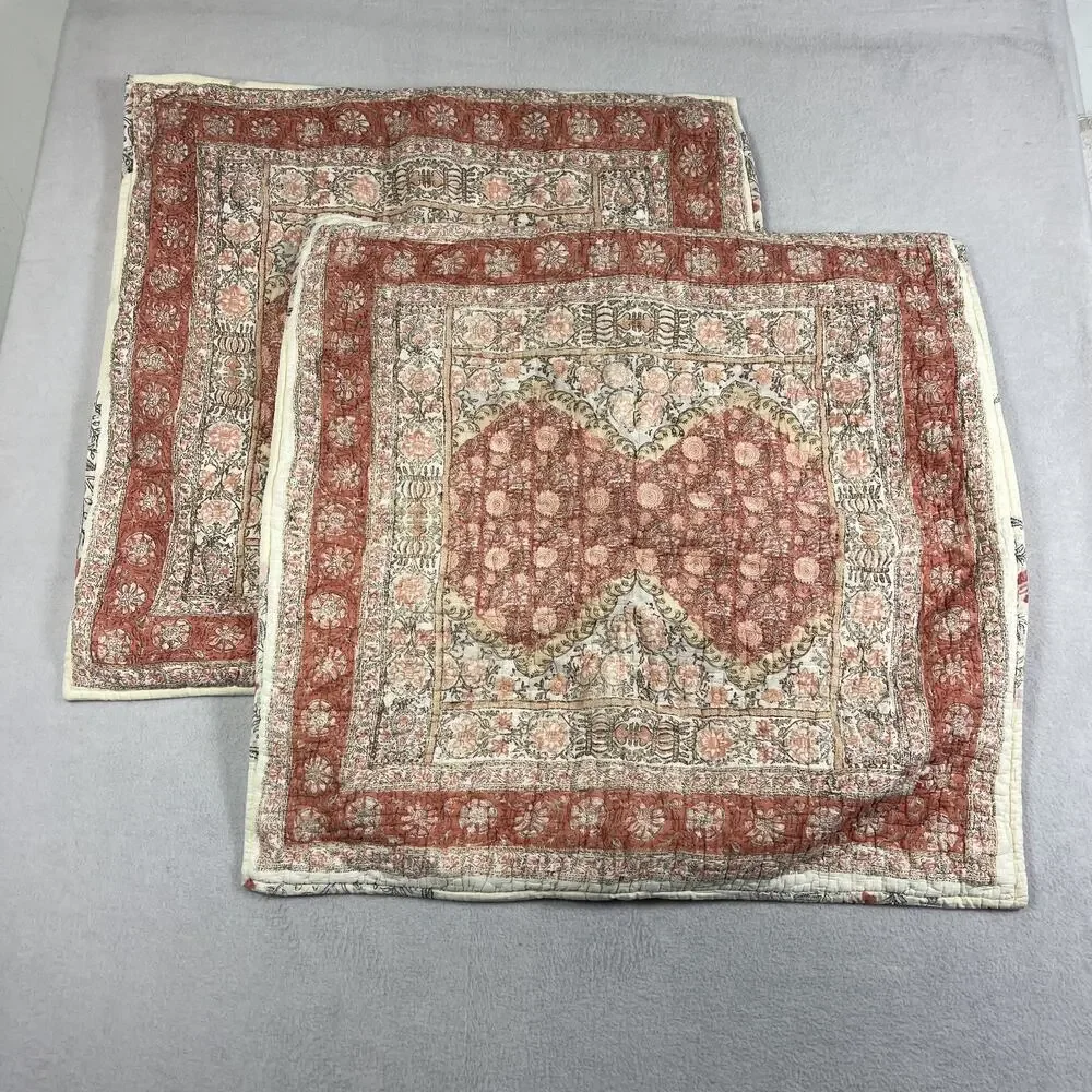 Pottery Barn Set of Two Square 26 x 26 in Pillow Shams Quilted Floral Boho